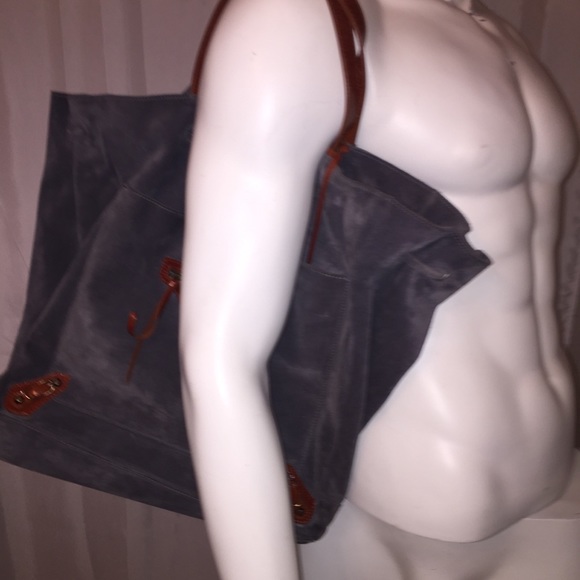 auth  BALENCIAGA pale blue suede CITY BAG satchel - Picture 3 of 8